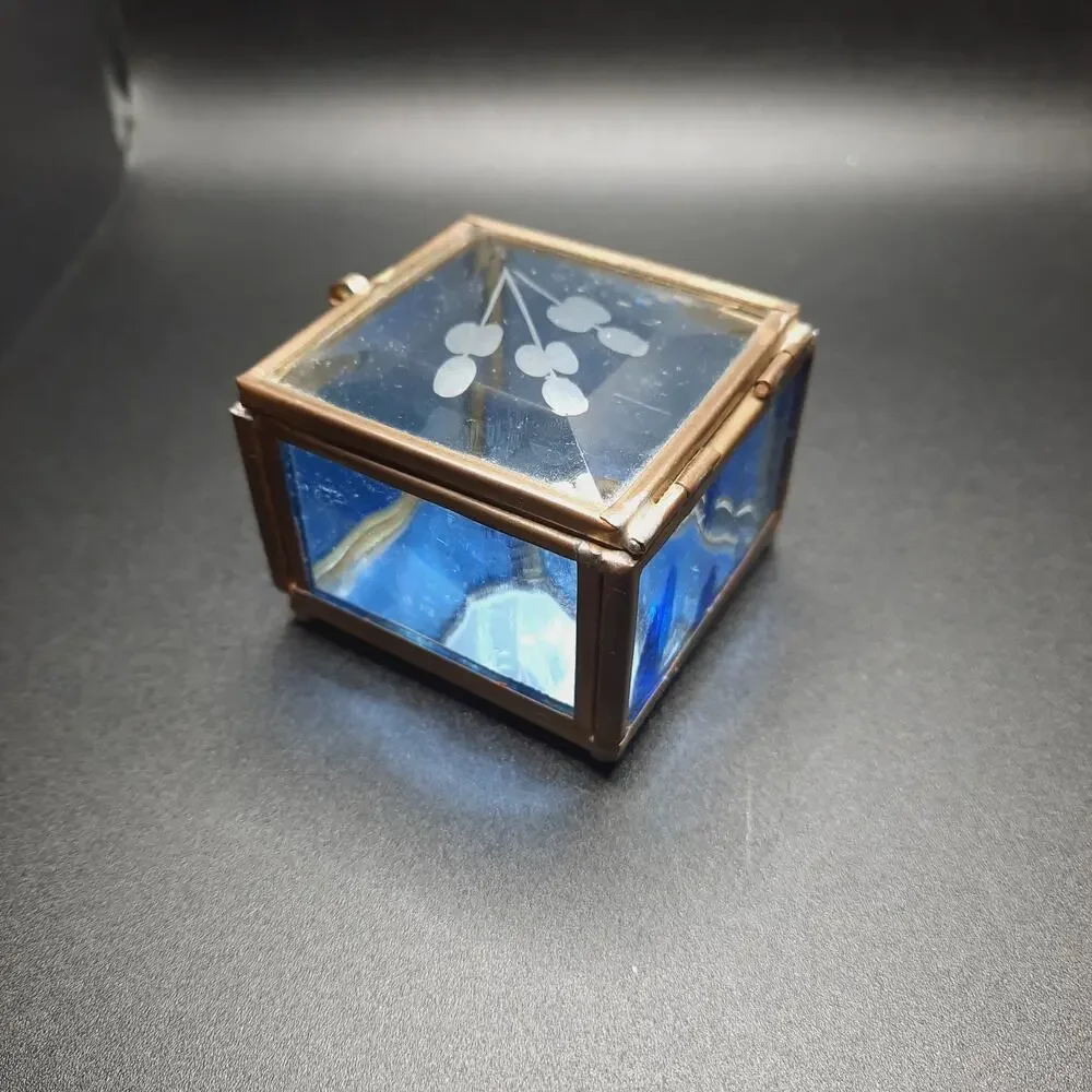 VTG Via Vermont Cobalt Blue Stained Glass Trinket Box